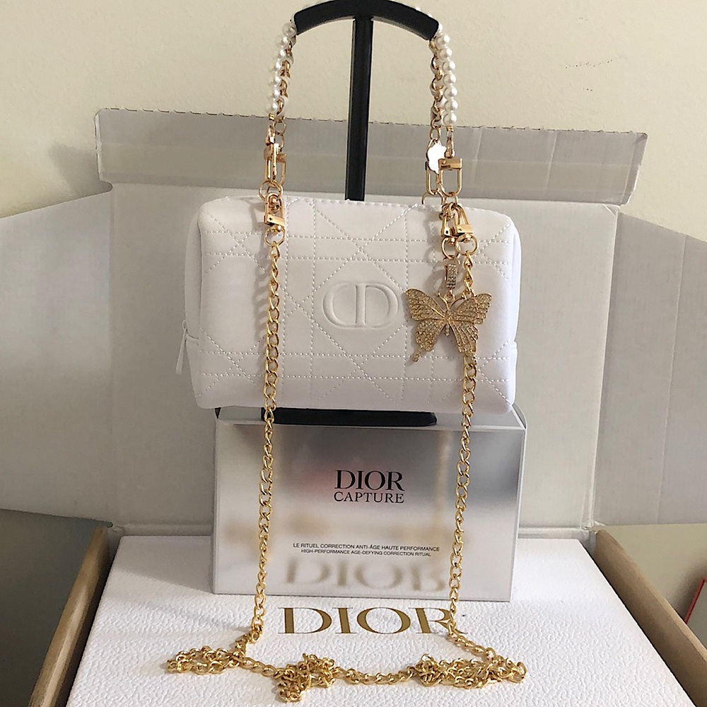 Dior Beauty cross-stitch Patterned white  Pouch